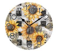 Clocks Battery Operated Clock Decorative Wall Clock For Bathroom Classroom Indoor 25cm Sunflowers Black White Buffalo Plaid
