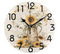 Clocks Battery Operated Wall Clock Easy To Read Wall Clocks For Indoor Bedroom Bathroom 25cm Vintage Country Watering Can Sunflowers