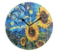 Clocks Battery Operated Wall Clocks Non-Ticking Wall Clock For Living Room Office Bedroom 25cm Sunflowers Starry Sky