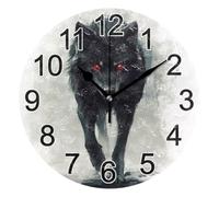 Clocks Non-Ticking Wall Clock Round Wall Clocks For Office Decor Kitchen 25cm Red Eyes Black Wolf