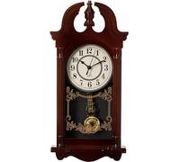 Clockswise 20" Plastic Grandfather Clock Realistic Wood-Grain Finish with Swinging Pendulum and Chiming Sound Battery-Operated Decorative Wall Accent for Home Office Living Room Kitchen Hallway, Brown