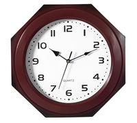 Clockswise Quickway Imports Brown Modern Decorative Octagon Shaped Wood- Looking Plastic Wall Clock for Living Room, Kitchen, or Dining Room,QI004143