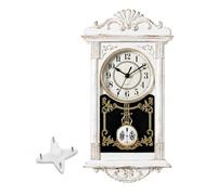 Clockswise Quickway Imports Vintage Grandfather Wood- Looking Plastic Pendulum Wall Clock for Living Room, Kitchen, or Dining Room, White