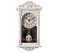 Quickway Imports Vintage Grandfather Wood- Looking Plastic Pendulum Wall Clock for Living Room, Kitchen, or Dining Room, White