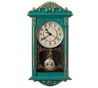 Clockswise Vintage Grandfather-Style Wall Clock with Wood-Effect Plastic Pendulum, Battery-Operated - for Home Decor, Living Room, Home Office, Kitchen or Dining Room (Green, 16 Inch)
