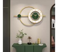 ClockUniverse Gold & Green Silent Wall Clock, Large 65x38cm - Modern Home Decor, Non-Ticking Quartz Movement, Elegant Design for Living Room & Office