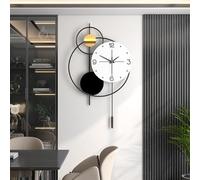 ClockUniverse Wall Clocks for Living Room - Black, White, and Gold Pendulum Wall Clock - 37cm x 62cm Modern Decorative Timepiece with Silent Quartz Movement - Elegant Pendulum Wall Clocks for Home