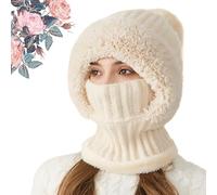 Clockwise Women's Knitted Hat in Autumn and Winter 3 in 1 Cold Resistant Hat, Winter hat Women,Scarf Hat Mask One-Piece Knit Cap (Beige)
