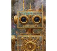 Clockwork Realms Journal: Retro Robot Notebook with Metallic Gold Accents, Magical Glow & Steampunk Fantasy Art