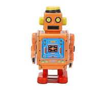 Clockwork Spring Robot, Iron Material Wear Resisting Safe To Operate Vintage Robot Wind Up Handle No Battery Needed for Movie Photography Prop (Orange)