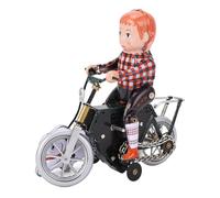 Clockwork Toy, Retro Boy Walk The Dog By Bike Wind Up Tin Toy with Unique Design, for Home Decoration Collection Gift