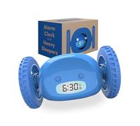 CLOCKY Alarm Clock on Wheels (Authentic) | Extra Loud for Heavy Sleeper (Adult or Kid Bed-Room Robot Clockie) Funny, Rolling, Run-away, Moving, Jumping (Blue)