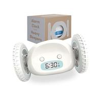 CLOCKY Alarm Clock on Wheels (Authentic) | Extra Loud for Heavy Sleeper (Adult or Kid Bed-Room Robot Clockie) Funny, Rolling, Run-away, Moving, Jumping (White)