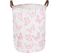CLOCOR Pink Laundry Basket,Waterproof Nursery Hamper for Baby Girl ,Collapsible Storage Baskets for Girls Bedroom,Kids Toys Storage Bin,Room Decor,Gift Basket（Pink Butterfly