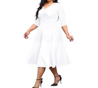 CLOCOR Plus Size Midi Dresses for Women A-Line V Neck Wrap Casual Dress