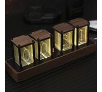 ClocTeck Nixie Tube Clock Wooden Digital Clock for Bedroom,Easy Alarm Settings and 12/24h Display - A Retro Gift to Decorate Your Desk and Bedroom