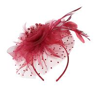 ClodeEU Feather Fascinator Hats Headband for Women, Flapper Great Gatsby Headband Pearl Charleston Party Bridal Headpiece YP, Wine Red_a006, One Size