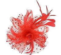 ClodeEU Feather Fascinator Hats Headband for Women, Women Flower Mesh Ribbons Feathers Headband Cocktail Tea Party Hat Headwear, Red_a019, One Size