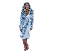 ClodeEU Ladies Hooded Dressing Gown Fleece Bath Robe V-Neck Loungewear Warm Nightwear Luxury Kimono Robe Cozy Sleepwear Lightweight Housecoat