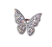 ClodeEU Open Adjustable Rings Fashion Micro Inlaid Zircon Butterfly Open Ring Exaggerated Large Jewelry Ring Women Men Couple Jewelry Silver, One Size