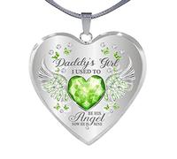 ClodeEU Pendant Necklace for Women, Daddy' Angelss Dad and Daughter Angelss Wingsss Heart Drop Necklace Angelss Wing Jewelry Necklace for Dad Daughter Heart Memorial Keepsake,One Size