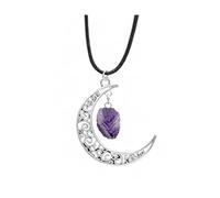 ClodeEU Valentine's Day Necklaces for Women Natural Crystal Rough Stone Necklace Retro Alloy Moon Necklace Women's Necklaces Men's Necklaces Fashion Jewellery Birthday Gifts for Girlfriend, One Size