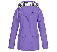 ClodeEU Women Waterproof Rain Jacket Solid Hooded Raincoat Plus Size Windproof Sun Protection Sportswear Ladies Baggy Trench Coat Windbreaker Outwear Purple, 3XL