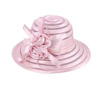 ClodeEU Women Wedding Hats Church Cloche Hats Organza Wide Brim Wedding Occasion Bridal Sunhat Flowers Summer Hat Sun Protection Beach Hat Pink