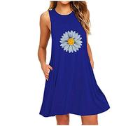 ClodeEU Women's Nightdresses Sexy Nighties Fashion Pocket Daisy Printing Sleeveless A-Line Casual Nightdress Dresses Loungewear Gifts Women Blue, XL