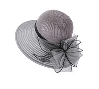 ClodeEU Women's Occasion Hats for Weddings Organza Church Hat Wide Brim Bridal Sunhat Flowers Hat Baptism Dress Tea Party Wedding Hats Grey
