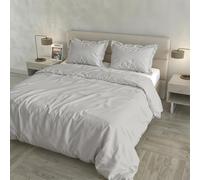 CLOE Satin Duvet Cover Set, 100% Cotton, Made in Italy - Bag 255 x 200 cm with Double Flap 50 cm, 2 Pillowcases 52 x 82 cm with 4 Ruffles, Plain Colour - Light Grey