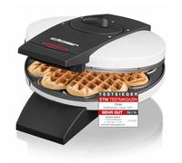 Cloer 1621 waffle maker for classic heart waffles, 930 W, waffle size 15.5 cm, infinitely selectable browning level, white, metal
