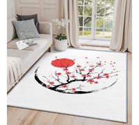 Clofmor Cherry Blossom Rugs for Living Room - Japanese Floral Oriental Washable Non Slip Short Pile Bedroom Carpet House Decoration, 120x170cm, Black and White Red