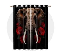Clofmor Elephant Kitchen Curtains for Windows - wildlife red rose Blackout Eyelet Curtain 54 Drop, Short Curtains for Bedroom, W46 X D54, 2 Panels Drapes Home Decor