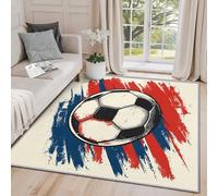 Clofmor Football Rugs Bedroom - Sports Soccer Boys Kids Carpets for Living Room Non Slip Washable Low Pile Area Rug Room Decoration, 100x150cm, Beige Red Blue
