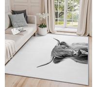 Clofmor Small Mats and Rugs Indoor - Highland Cow Rugs for Bedroom, Grey Cattle Bull Animal Modern Washable Non Slip Entrance Rug Room Decoration, 60x90cm, Gray