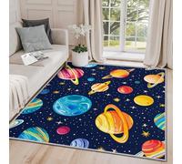 Clofmor Space Rugs Bedroom - Planet Galaxy Star Kids Boys Carpets for Living Room Non Slip Washable Low Pile Area Rug Room Decoration, 100x150cm, Navy Blue Orange