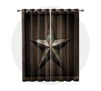 Clofmor Western Kitchen Curtains for Windows - texas star cowboy rustic Blackout Eyelet Curtain 54 Drop, Short Curtains for Bedroom, W46 X D54, 2 Panels Drapes Home Decor