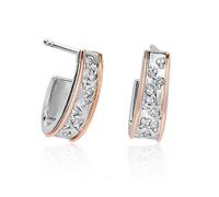 Clogau Silver And 9ct Rose Gold Cariad Sparkle Half Hoop Earrings - G44219