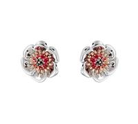 Clogau Welsh Poppy Silver Rose Gold Black Diamond And Ruby Studs D - Silver CLG-682