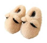 Clogs Cartoon Panda Plush Slippers For Women Winter Cute Warm Non-Slip Thick-Soled Home Shoes-Khaki-36/37