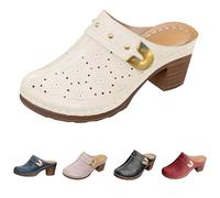Clogs & Mules for Women with Heel, Shoes Closed Front Back Open Women's Summer Sandals with Block Heel Slippers Breathable Ankle Boots Comfortable Slippers Boho Mules Fashion Clog, White, 6 UK
