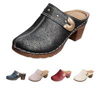 Clogs & Mules for Women with Heel, Shoes Closed Front Back Open Women's Summer Sandals with Block Heel Slippers Breathable Ankle Boots Comfortable Slippers Boho Mules Fashion Clog, black, 5 UK