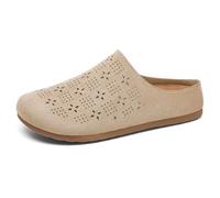 Clogs & Mules Women's Faux Suede Hollow Flat Bottom Breathable Semi-Drag Lightweight Comfortable Cool Slippers (Khaki,3.5)