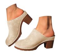 Clogs Women's Mules Garden Clogs Mules Retro Mules for Women with Medium Heel, Block Heel Vintage Stitching Comfortable Versatile Combination, Both for Leisure and Garden Shoes, a, 8.5 UK