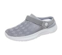 Clogs Women's Summer Slippers Lightweight Comfortable Garden Shoes Mesh Breathable Mules Front Closed Back Open Slippers Slip On Walking Shoes Slippers Heel Spurs Mesh Sandals Shoes, gray, 8.5 UK