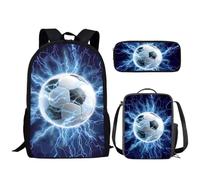 CLOHOMIN Backpack and Lunchbox for Kids Boy Girl Elementary School Bookbag and Lunch Lunch Bag and Pencil Case Set of 3, Lightning Football
