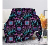 CLOHOMIN Boho Style Dazzling Purple Sherpa Fleece Blanket - Dreamcatcher Super Fuzzy Soft Couch Blanket - King Size Plush Winter Keep Warm Throw Bed Cover Blanket