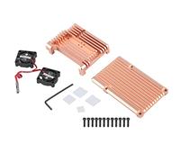 Cloimei 3 Model B B+ Protective Case with Dual Cooling Fans Aluminum Alloy Enclosure Open Design Heat Dissipation Housing Gold Color Complete Installation Kit