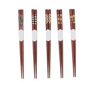 Cloimei 5 Pair Natural Red Sandalwood Chopsticks Reusable Grooved Pattern Wooden Chop Sticks Durable for Home Dining Restaurant Family Gift Set